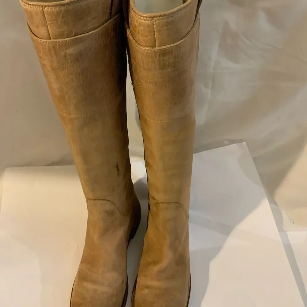Frye Riding Boots Leather distressed Knee High Round Toe Brown US 6